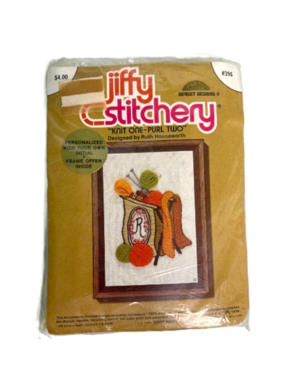 Vintage 1975 Jiffy Stitchery Kit 396 Knit One Purl Two Sunset Designs Sealed